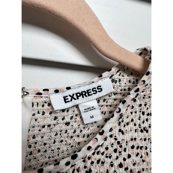 Express Polka Dot Puff Sleeve Linen Blend Smocked Peplum Top Women's Size Medium - Picture 2 of 8